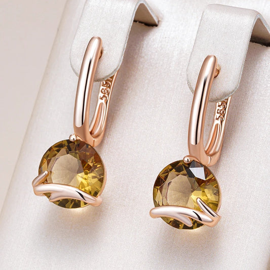 Rose Gold Drop Earrings - Brown Zircon Wedding Jewelry for Women