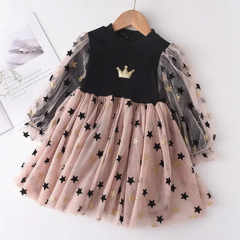 Girls' Lace Tulle Princess Dress – Long Sleeve Party & Wedding Dress