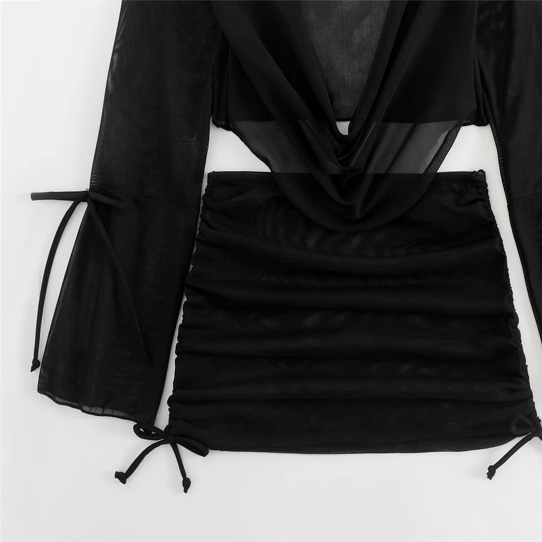 Women's Long Sleeve Cover Up Skirt Halter Bikini Swimsuit Swimwear Four-pieces Bikini Set