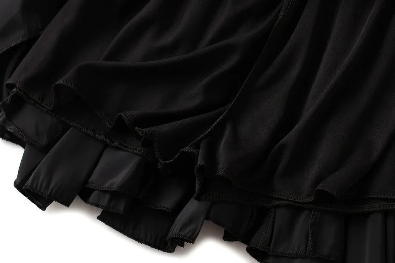 Women's Ruffled Irregular Hem Splice Mini Folds Chiffon A-Line Skirt