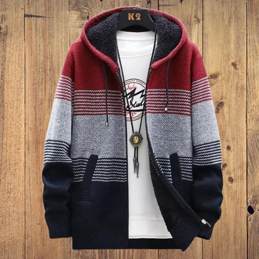 Men's Hooded Cardigan Sweater Coat - Fleece Zipper Jacket