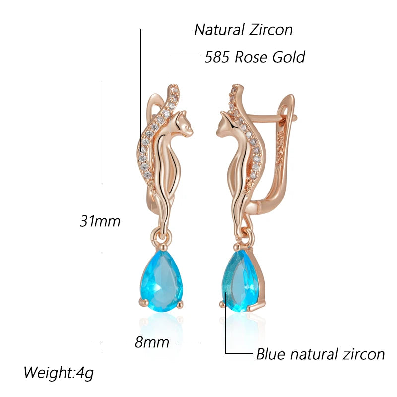 Women's 585 Natural Zircon Rose Gold Colour Cat Drop Earrings