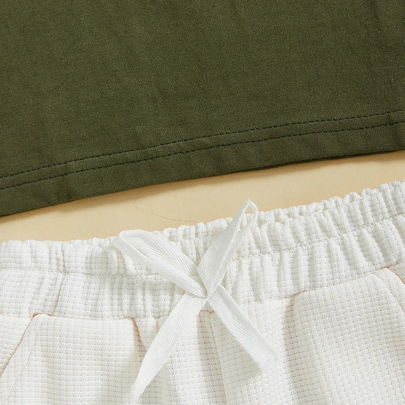 Casual Summer Baby Boys Button-Up Outfit Set - Round-Neck Top & Solid Color Shorts (0-4Y)