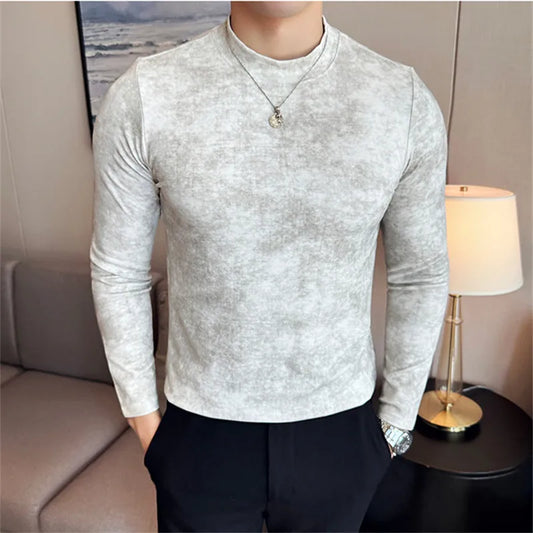 Men's  Spring Autumn  Tie-Dye 95% Cotton Long Sleeve Slim Fit  Casual Elastic T-Shirt