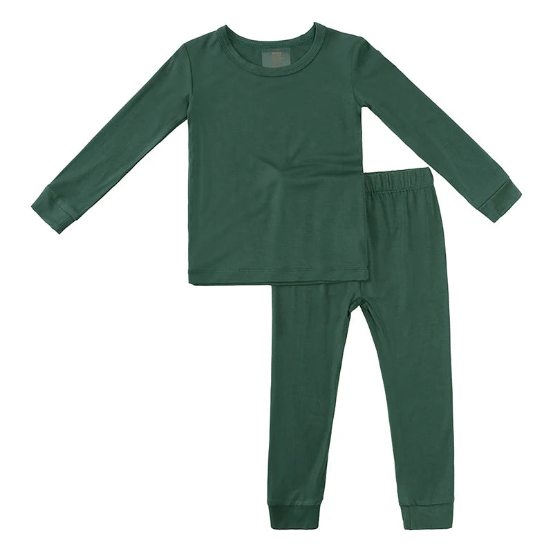 Bamboo Fibre Toddler Kids Boy Girl Pyjamas - Solid Hight Elasticity Breathable Sleepwear Loungewear Set For 9M-7T