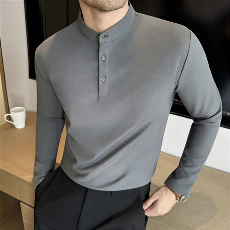 Men's Slim Fit Polo Shirt with Henley Collar