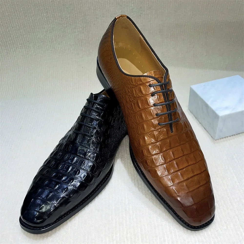 Hand-Painted Python Pattern Pointed Toe Oxford Dress Shoes