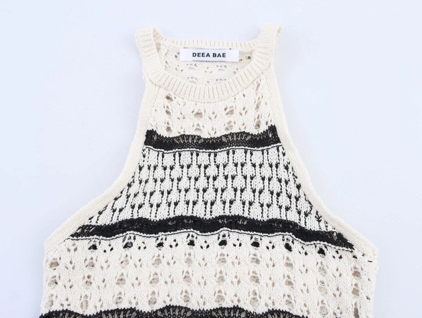 Striped Sleeveless Halter Neck Knitted Dress