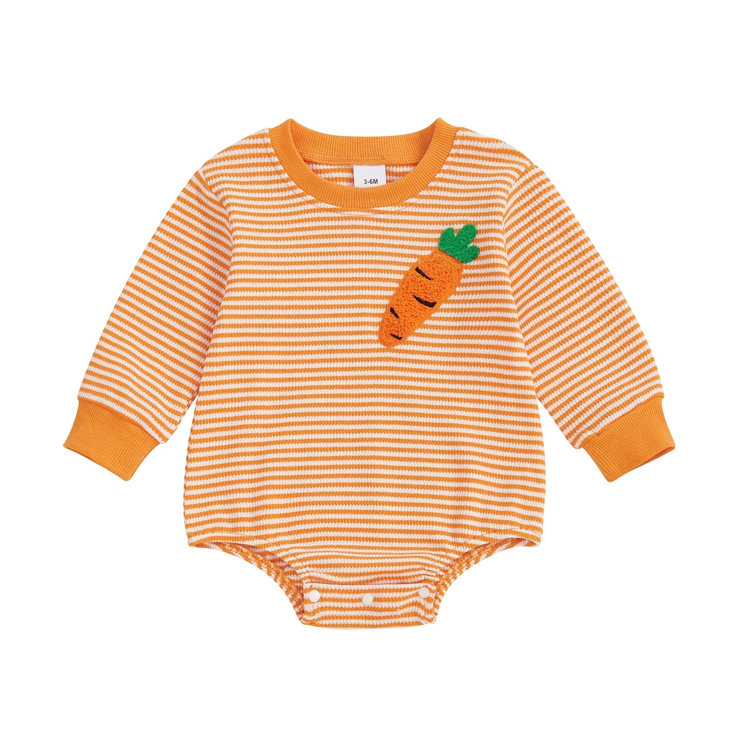 Baby Easter Romper - Stripe Rabbit Carrot Embroidery Long Sleeve Bodysuit