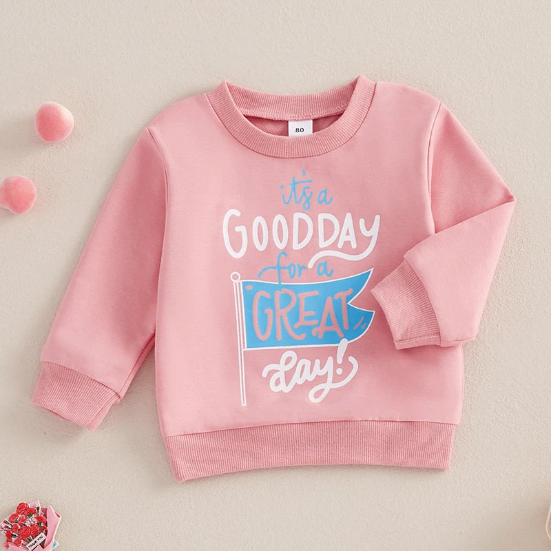 0-4Y Baby Boys Girls Sweatshirts Casual Long Sleeve Round Neck Flag Letter Print Pullovers Top