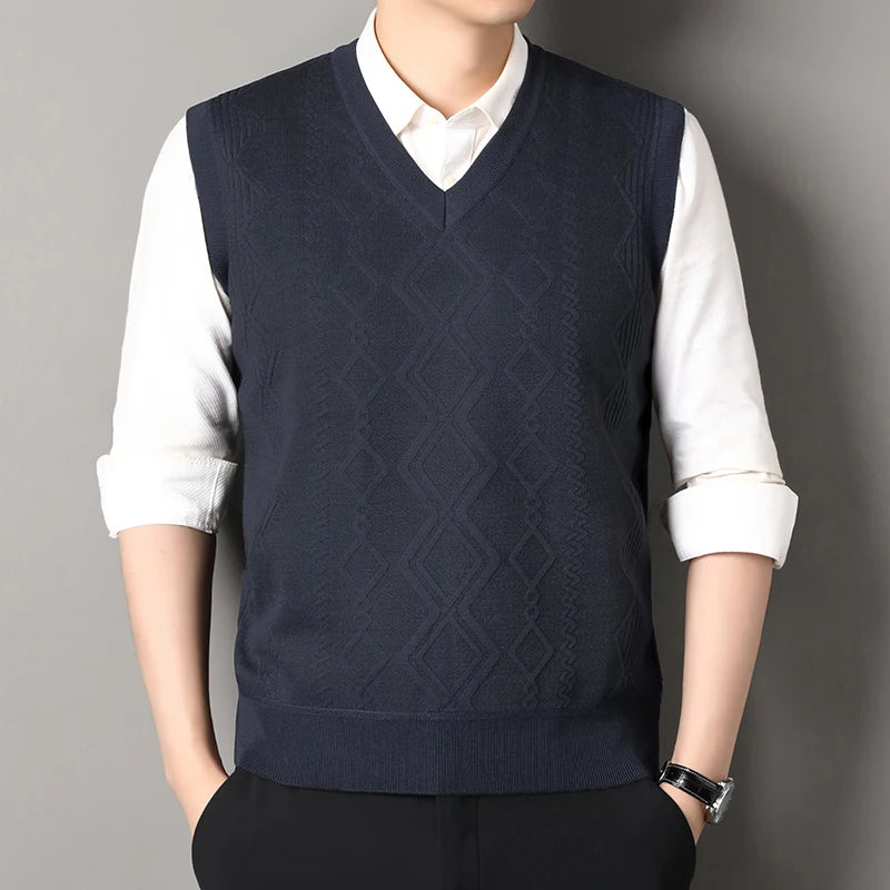 Autumn Winter Argyle Plaid Knit Vest - Fleece Sleeveless Waistcoat