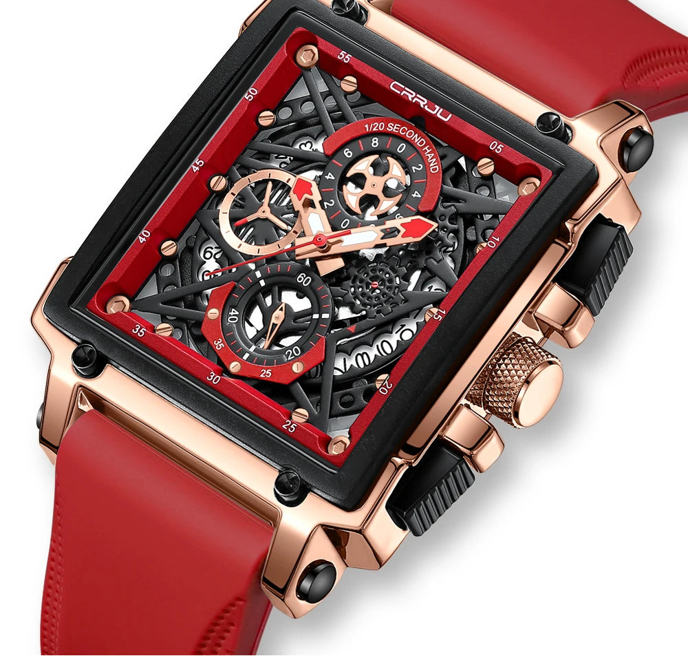 Men's Sports Watch - Large Dial Rectangular Design with Chronograph & Auto Date