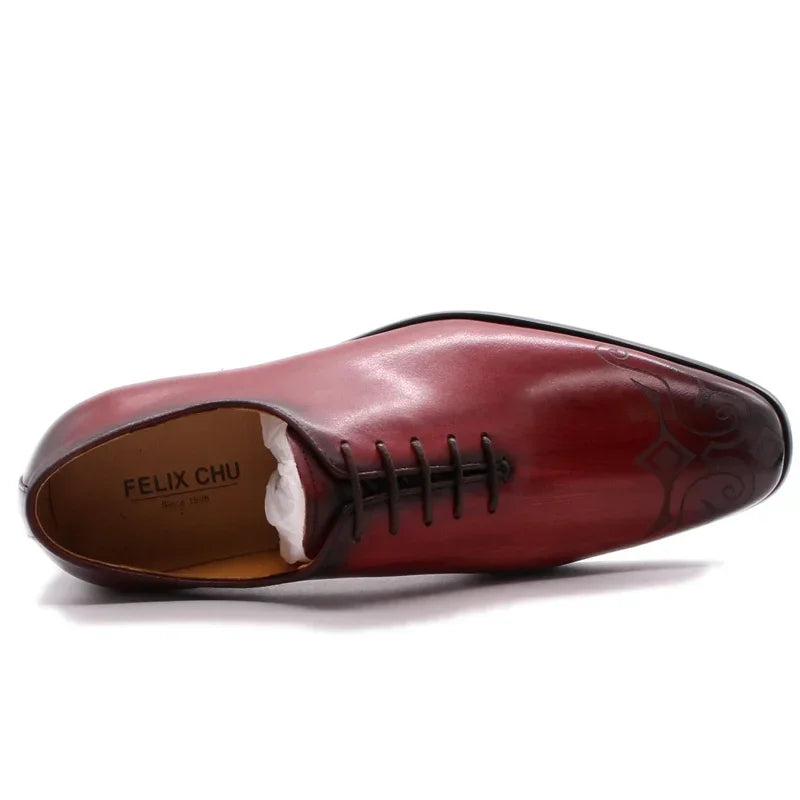 Men's Genuine Leather Oxford Shoes - Hand-Painted Red