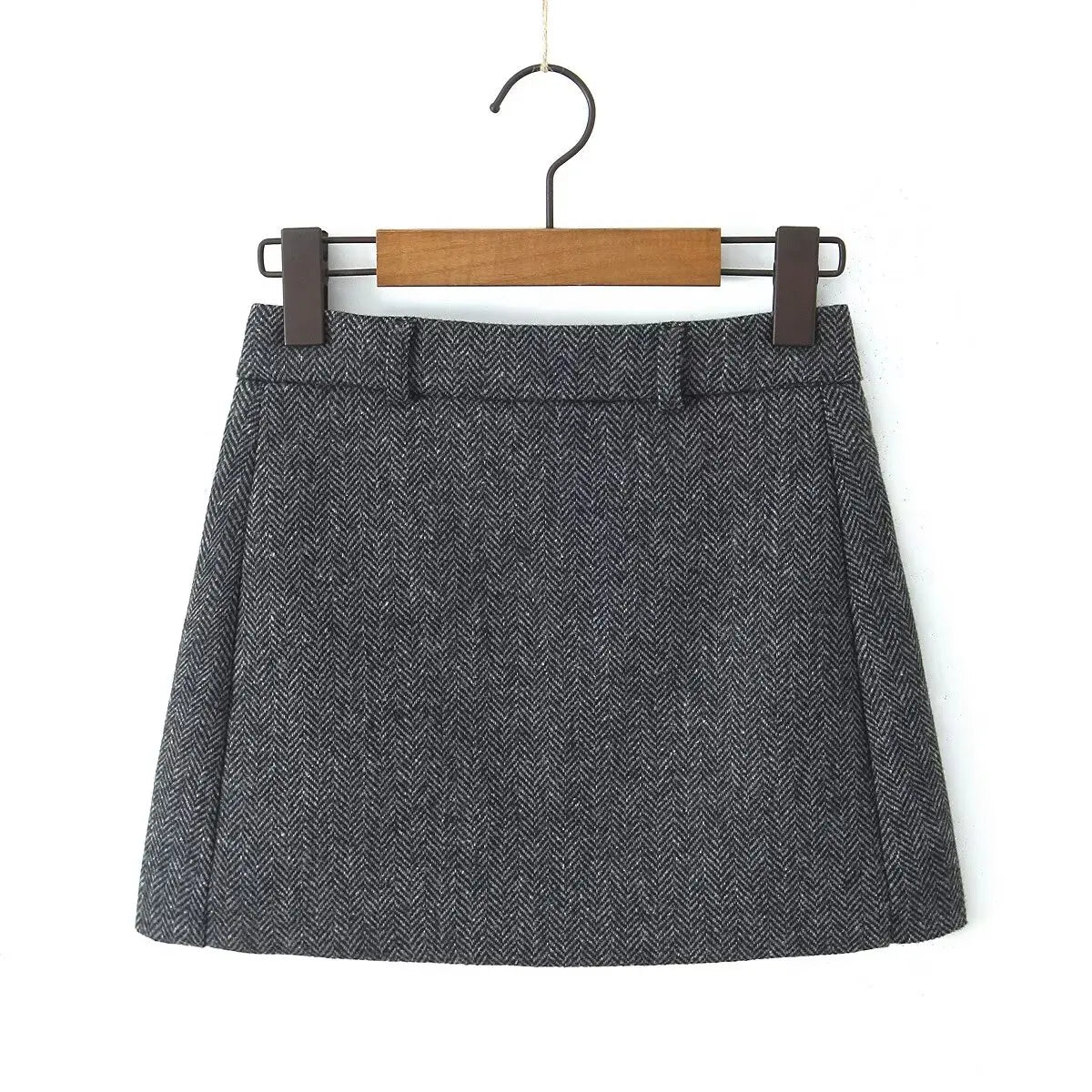 Vintage High Waist Woolen A-Line Mini Skirt - Elegant Office Wear Skirt