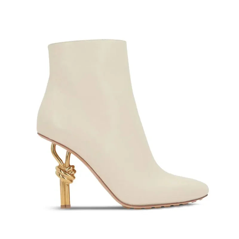 Women's Round Head Metal Electroplating High Heel Short Tube Side Zipper Boots