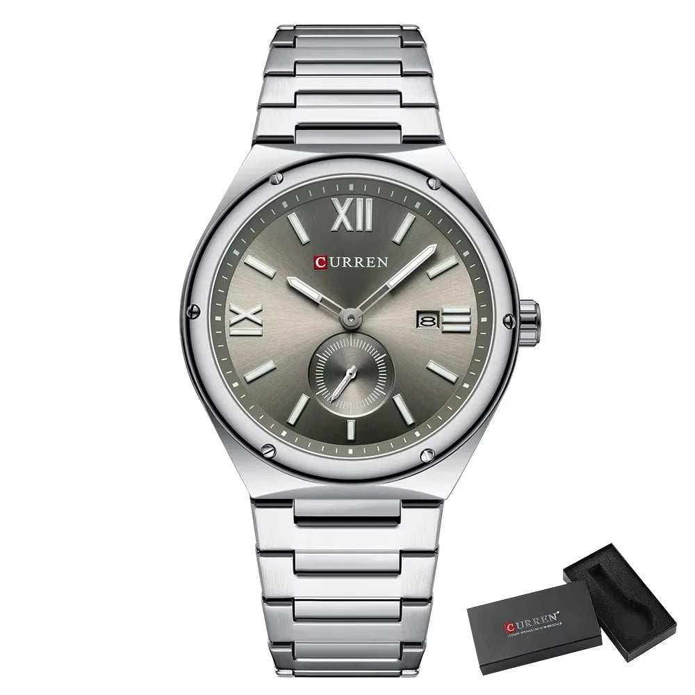 Premium Waterproof Business Watch - Luminous Date Display Stainless Steel Square Quartz