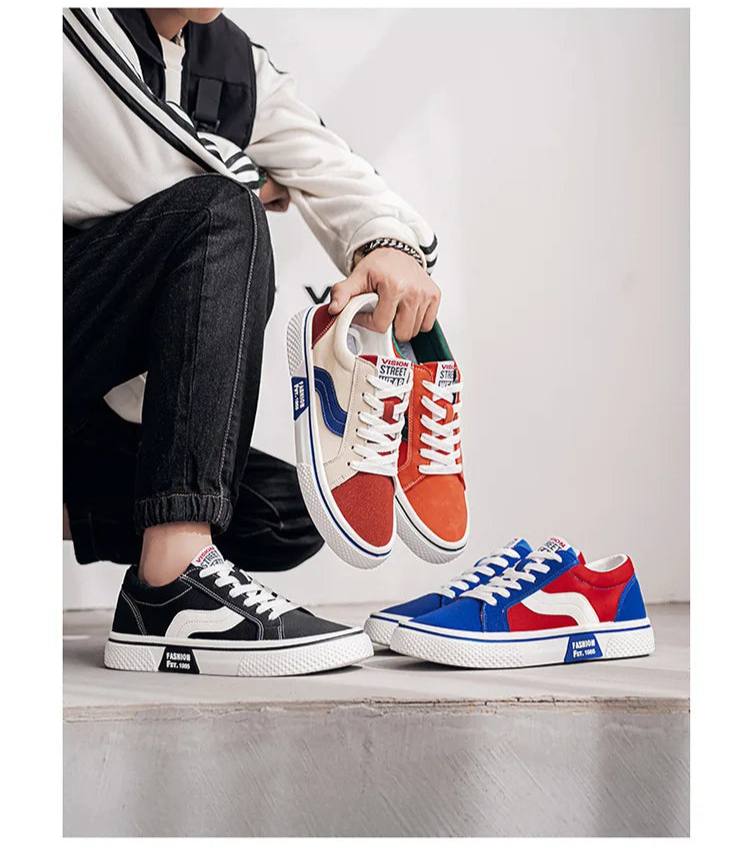 Men's Canvas Skateboard Sneakers - Lace-Up Casual Trainers