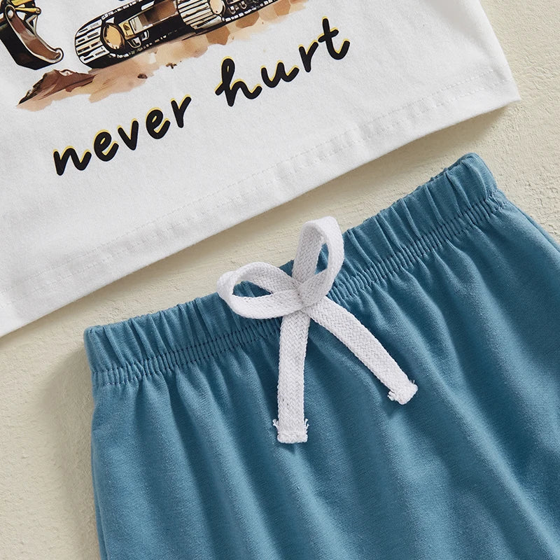 Baby Boys Summer Outfit Set - Cartoon Letter Print T-Shirt & Elastic Waist Shorts (0-3Y)