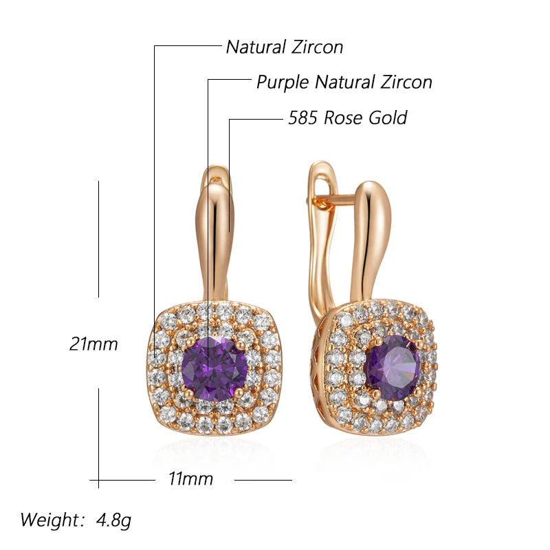 Women Purple Natural Zircon Drop Earrings