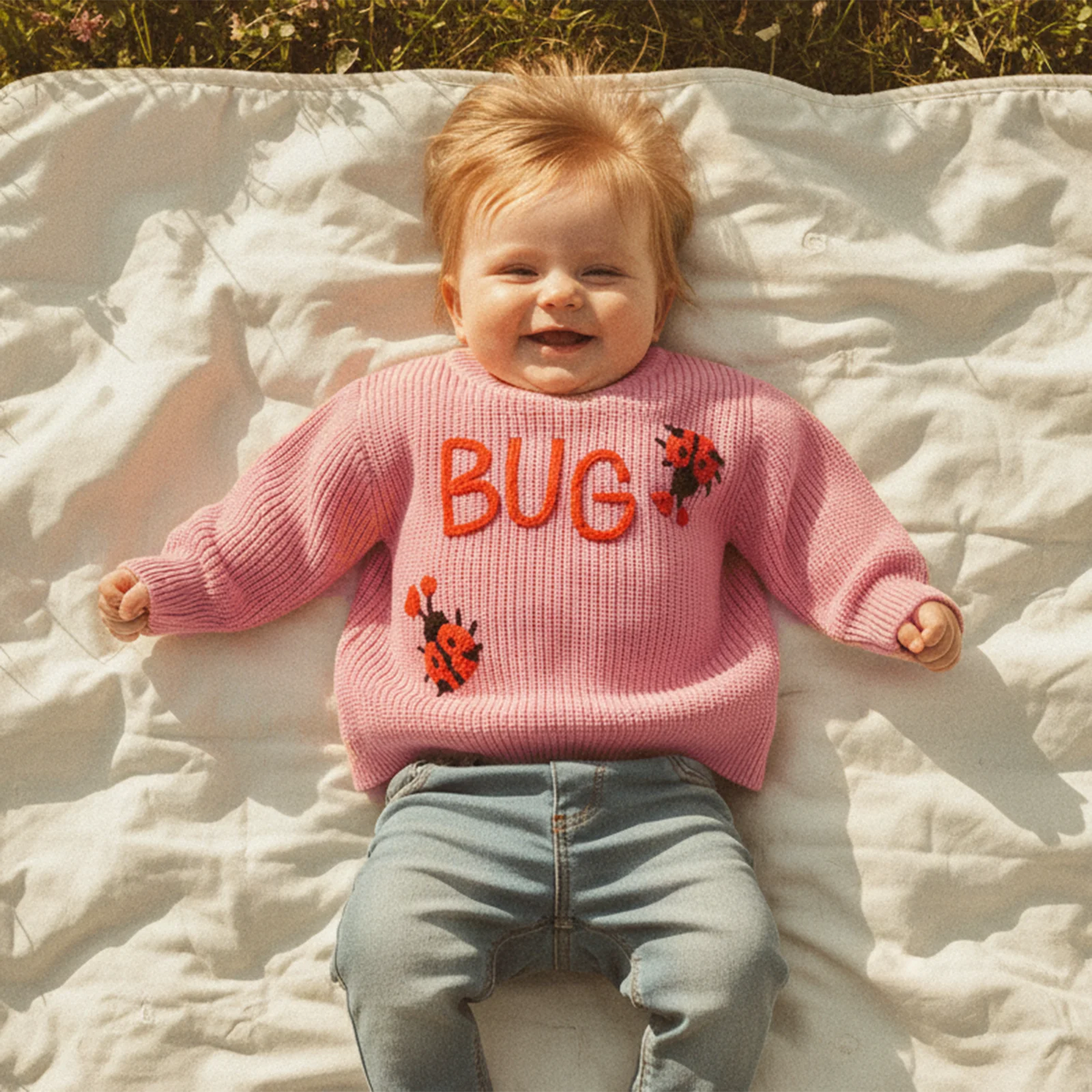 Baby & Toddler Knit Sweater - Ladybug Embroidery Pullover