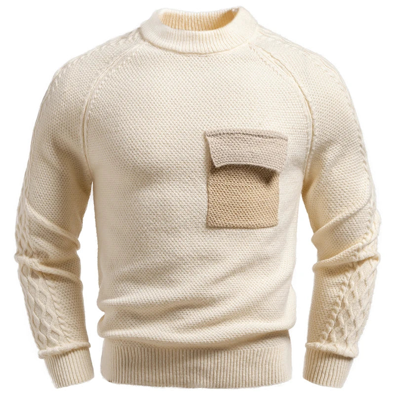 Round Neck Patchwork Pocket Knit Pullover