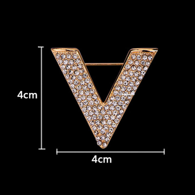 Women's Minimalist Crystal New Letter V Brooch Pin - Rhinestone Triangle Brooches and Pins