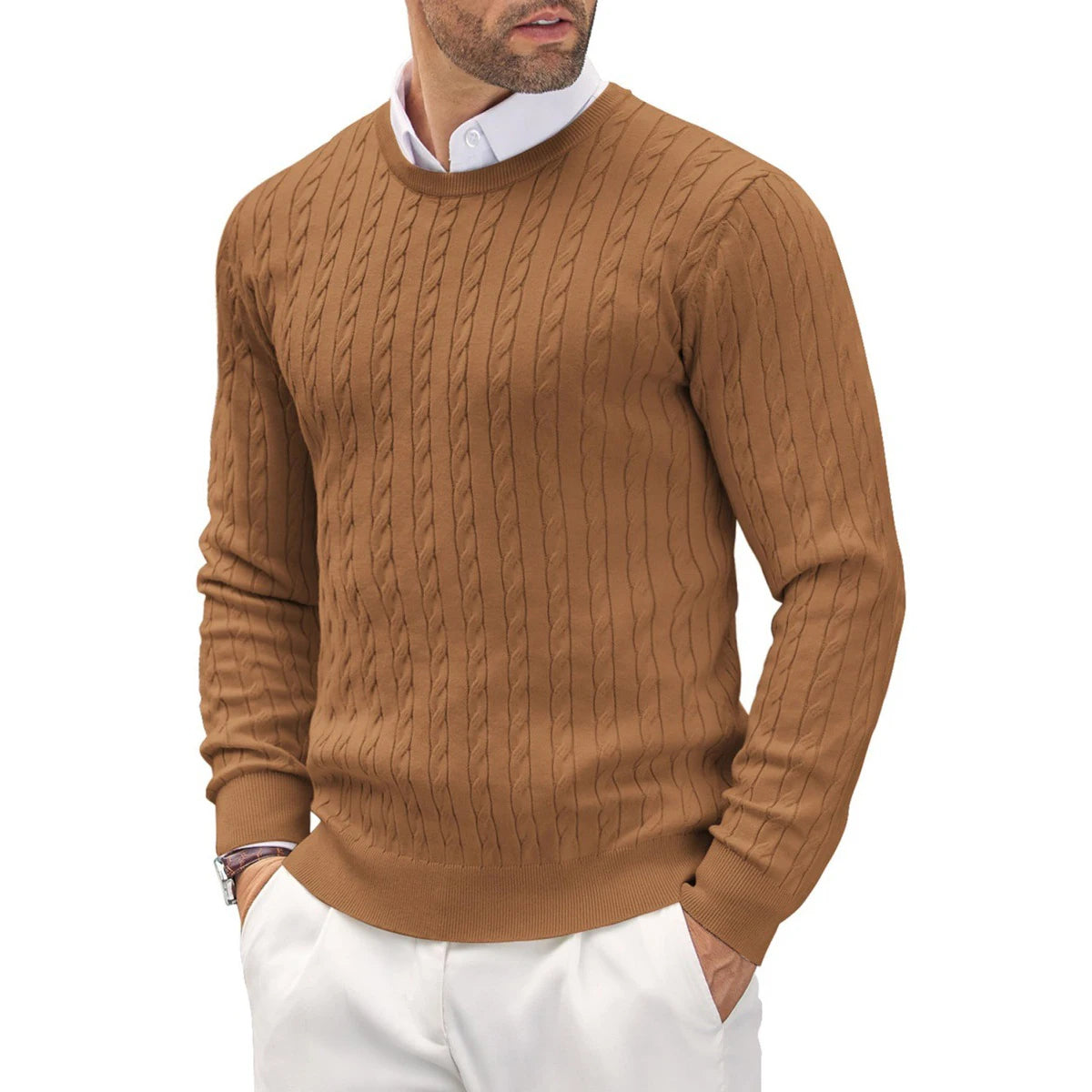 Men's Knitted Sweater - Slim Fit Long Sleeve Pullover