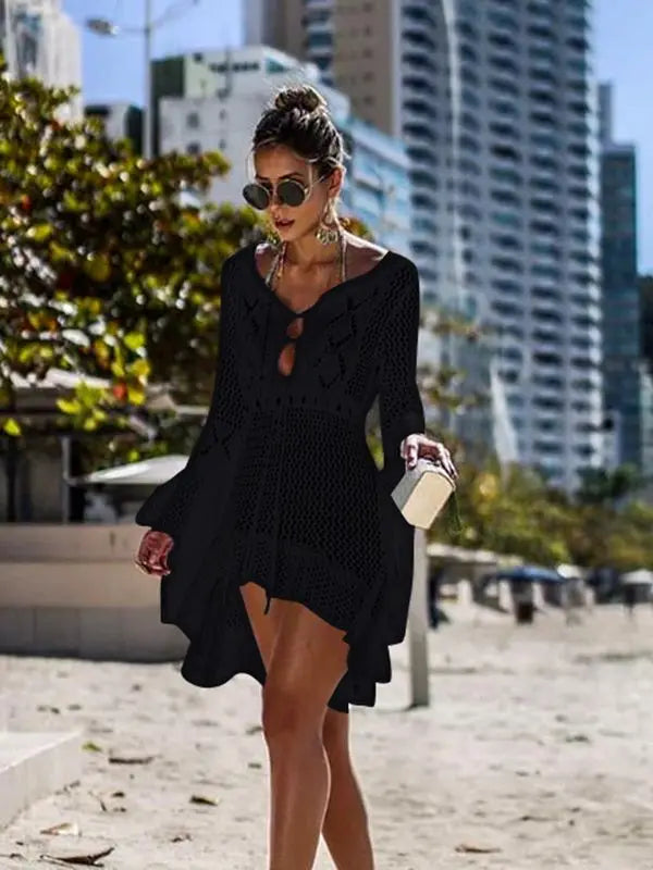 Women's Cover Up Bikini Swimsuit Cover-up Beach Bathing Suit Beach Wear Knitting Swimwear Mesh Beach Dress Tunic Robe