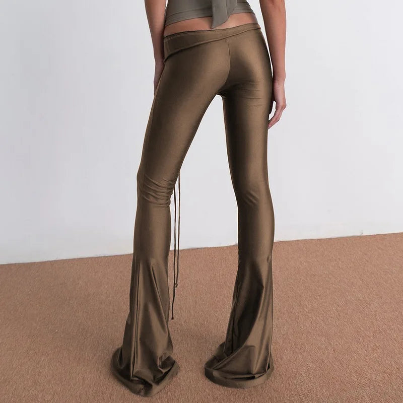 Women's Summer Flared Pants Rave Festival Outfits Slim Fit Low Rise Trousers
