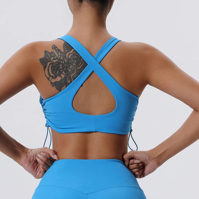 Women's High Impact Fitness Yoga Bra Gathered Push Up Sports Back Gym Crop Top Breathable Workout Vest