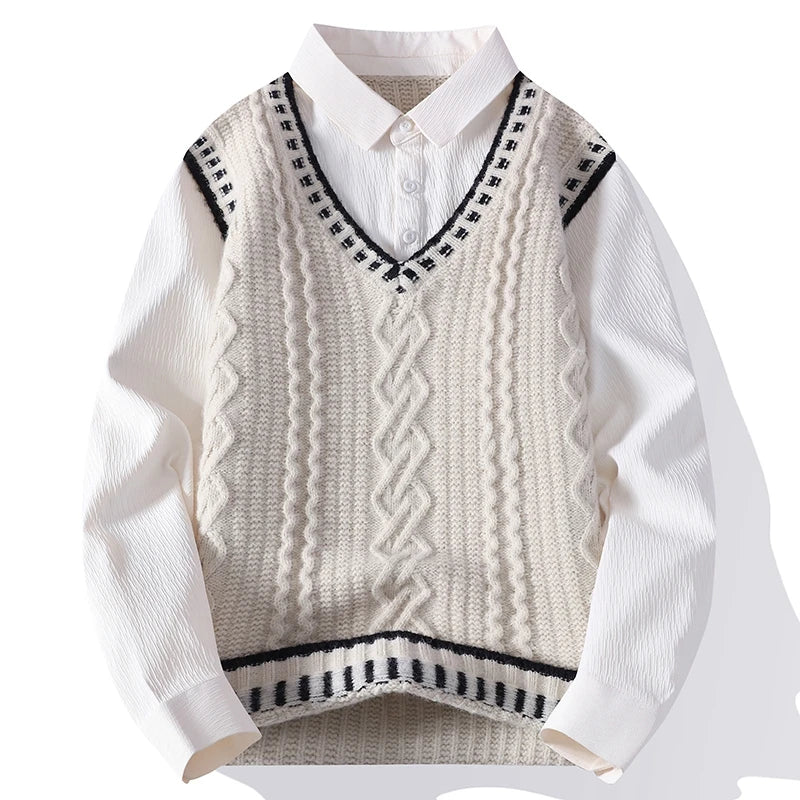 Men's Turn-Down Collar Knit Sweater