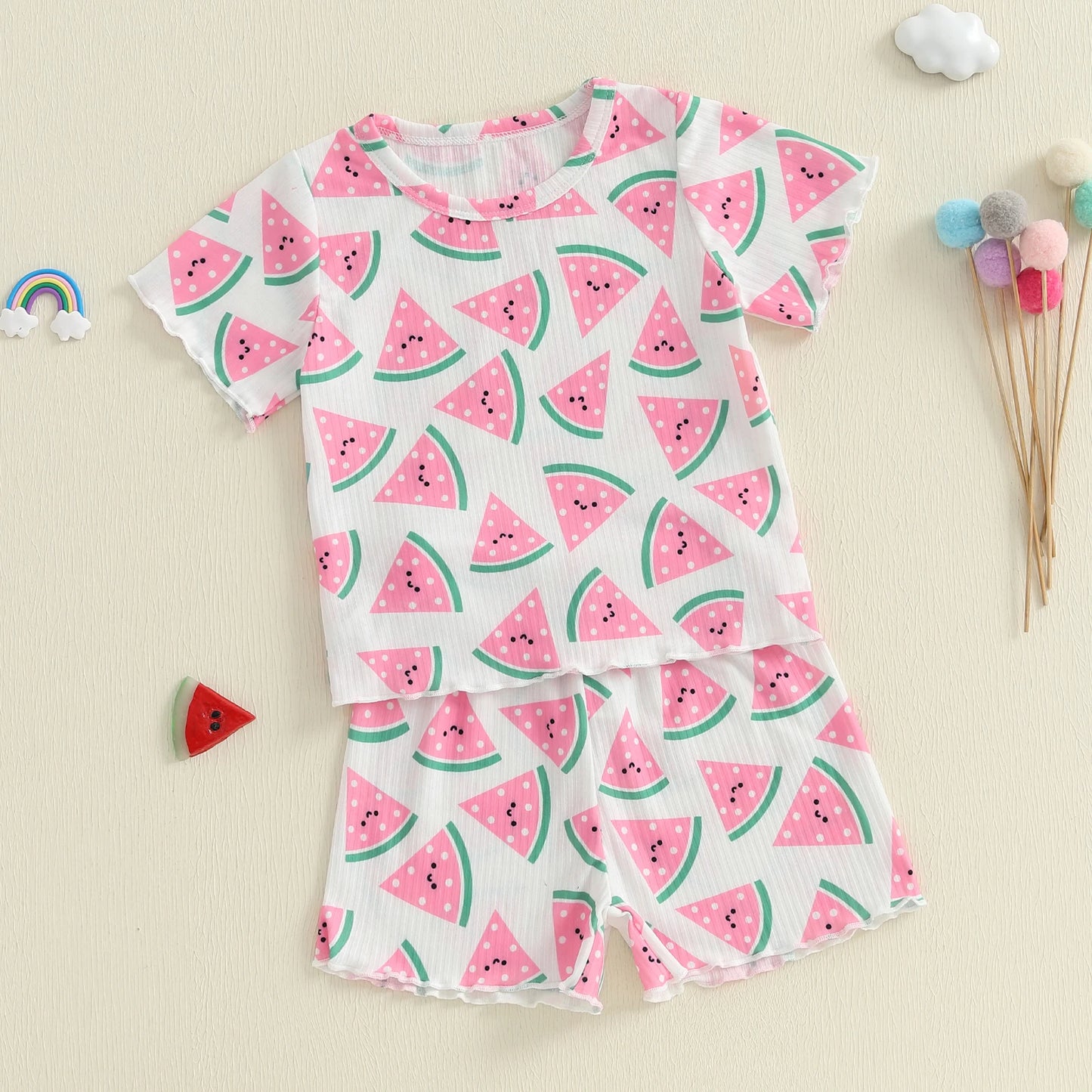 0-4Y Kids Girls Summer Clothes Sets Short Sleeve Watermelon Print T Shirts and Shorts Set