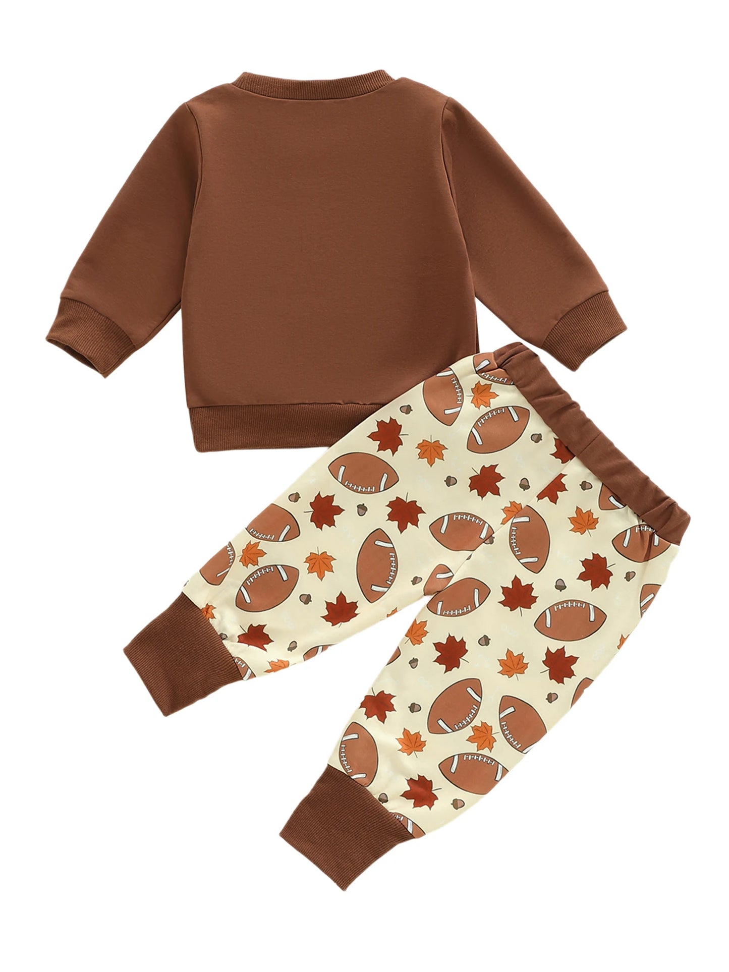 Baby Boys Thanksgiving Football Outfit Set - Rugby Long Sleeve Sweatshirt & Leaf Pants (0-3Y)
