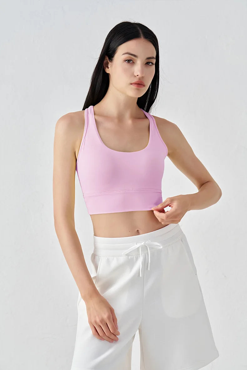 Backless Yoga Crop Top Bra - U Neck Sports Bra with Removable Padding
