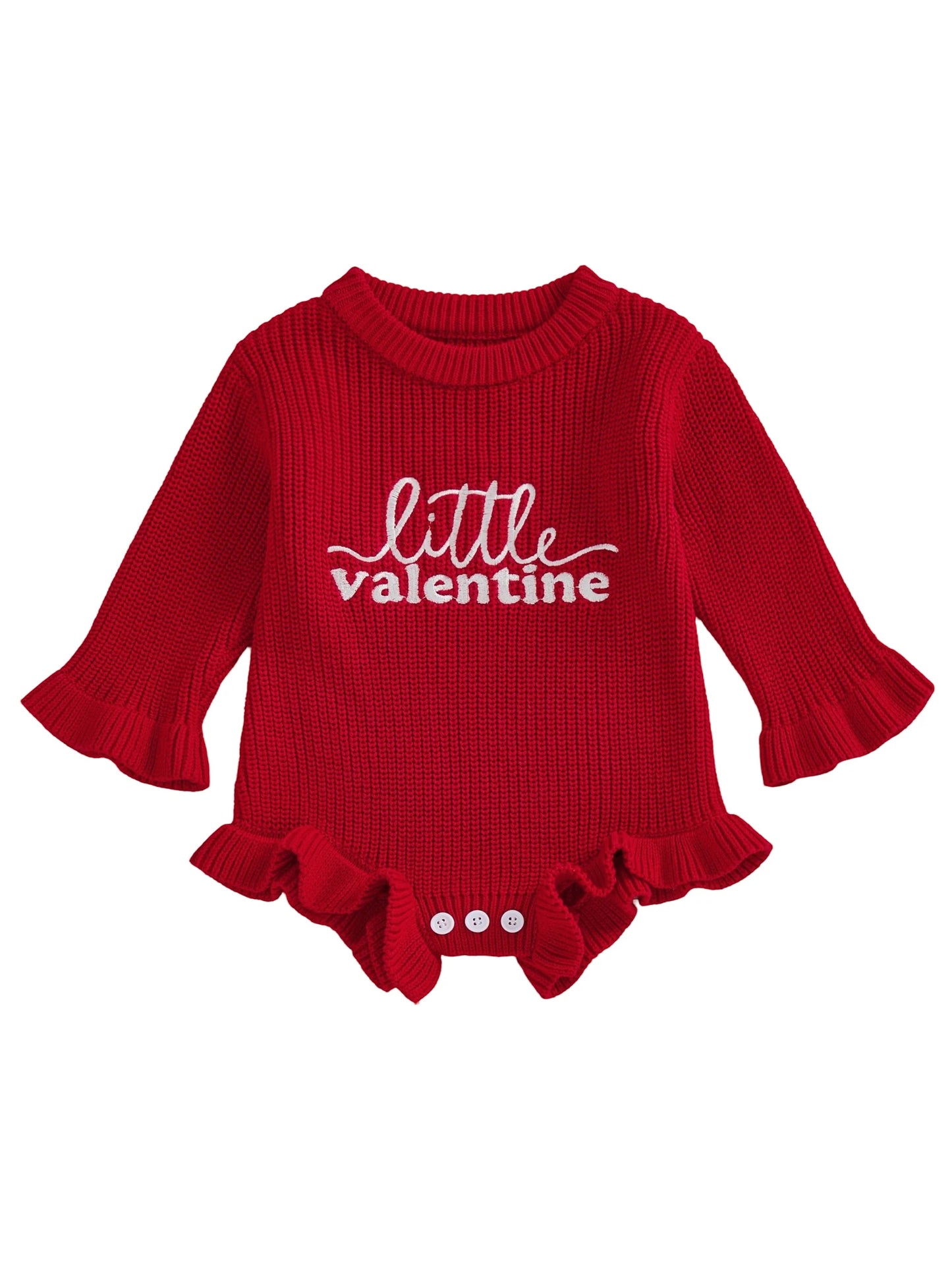 Baby Girls Boys Valentine's Day Sweater Romper - Letter Embroidery Long Sleeve Jumpsuit 0-18M