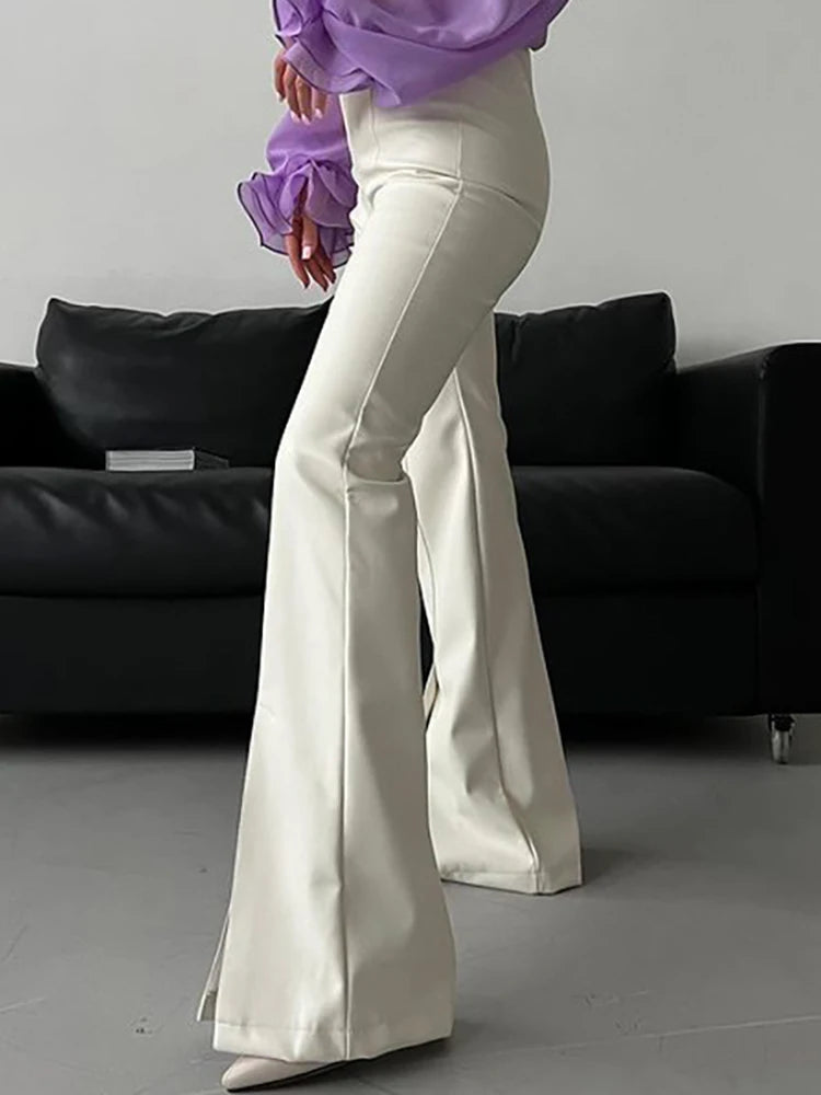 Women's Chic Fashion PU Leather High Rise Flare Pants - Split Trousers