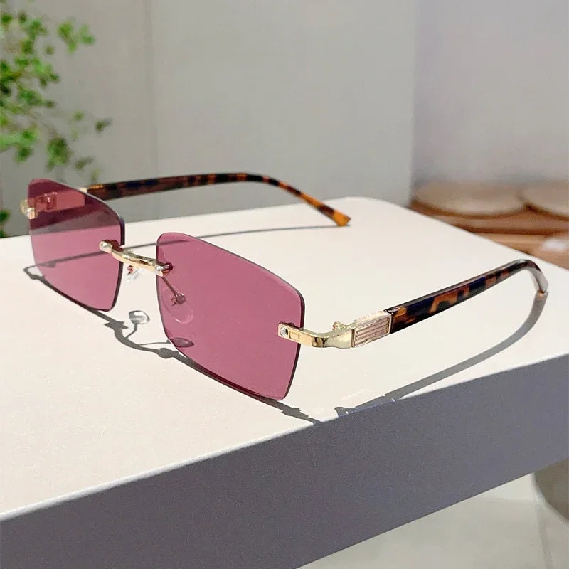 Unisex  Rimless Rectangle Vintage Casual Sunglasses
