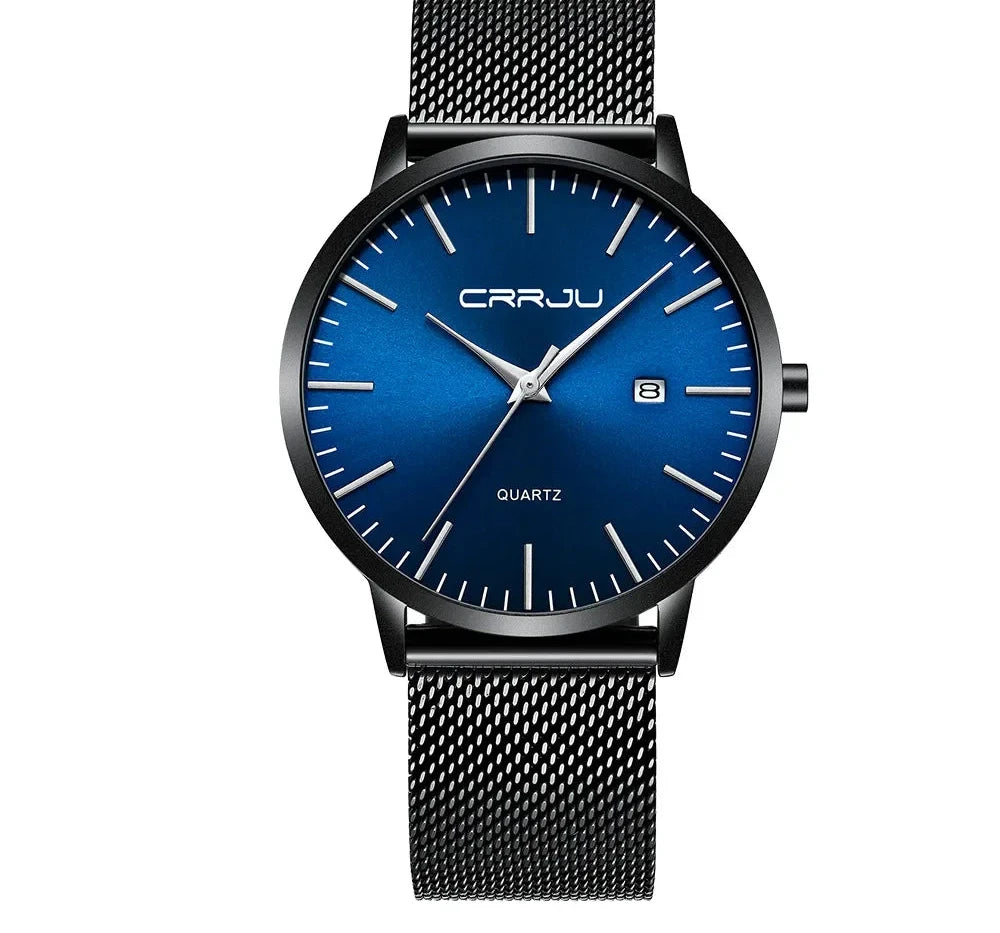 Ultra Slim Stainless Steel Watch - 40mm Mesh Strap Men's Automatic Wristwatch