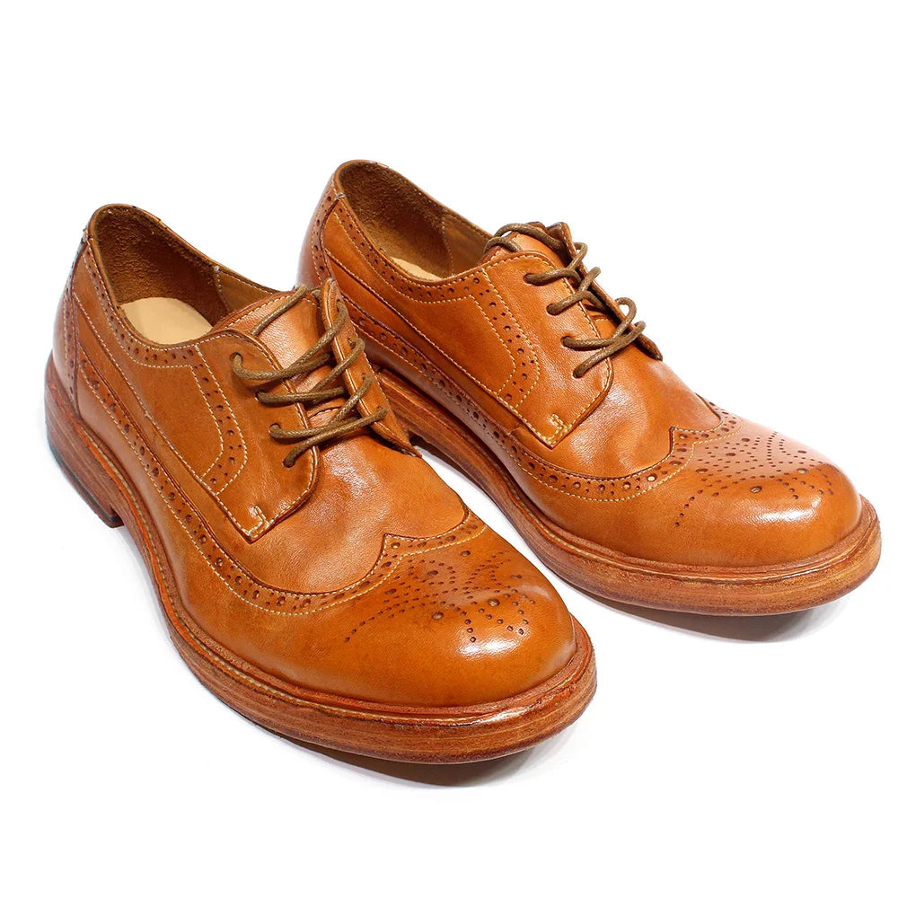 Handmade Stitched Derby Dress Shoes - Soft Calfskin Leather Wingtip Brogue