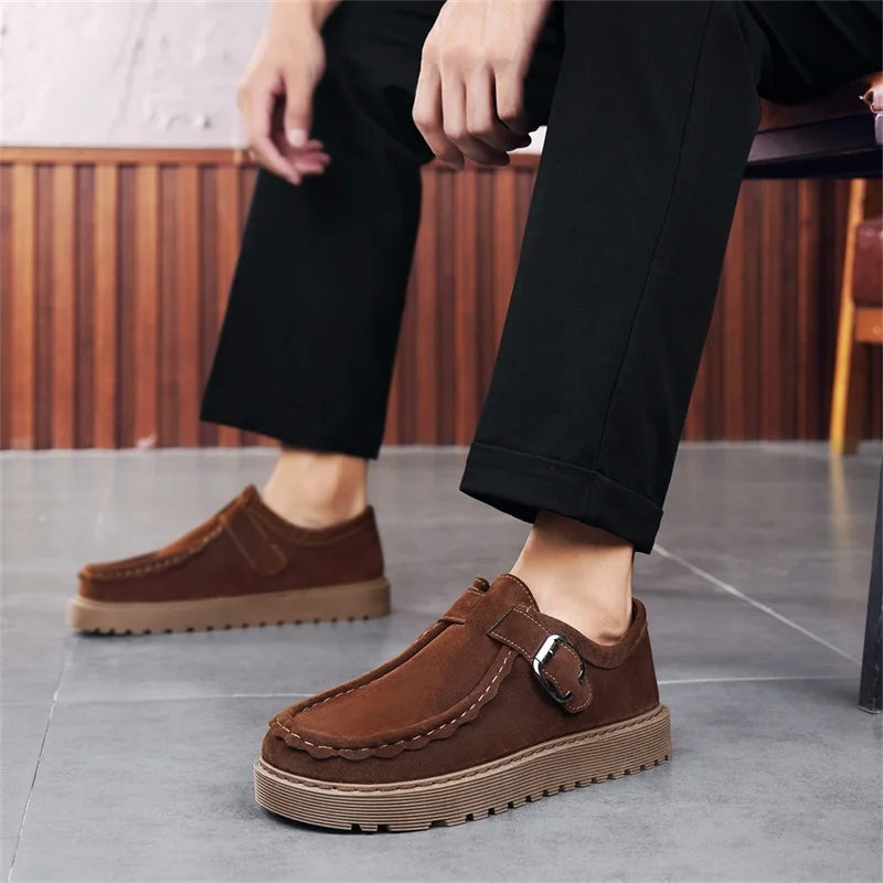 Men's Platform Sneakers - Buckle Closure Tennis Sports Shoes