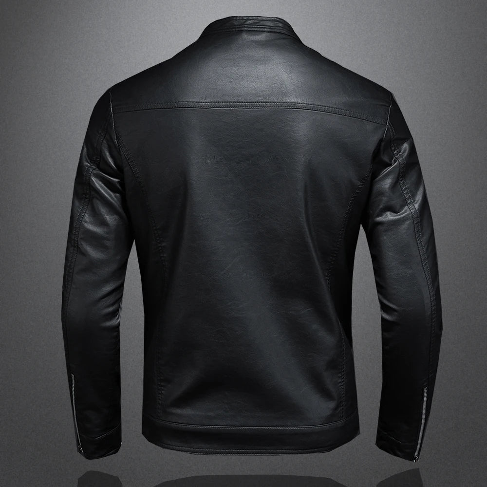 Men Stand Collar Slim Pu Leather Jacket