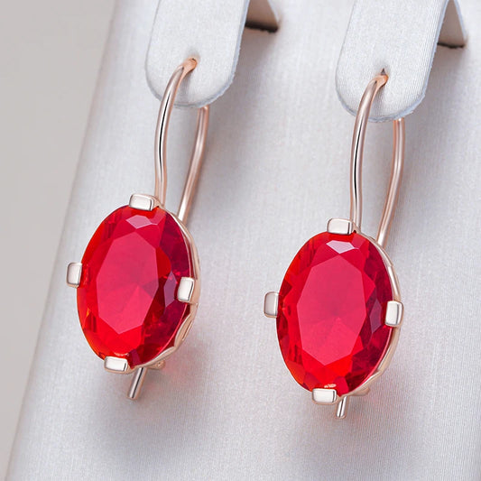 Shiny Red Zircon Drop Earrings - Rose Gold Vintage
