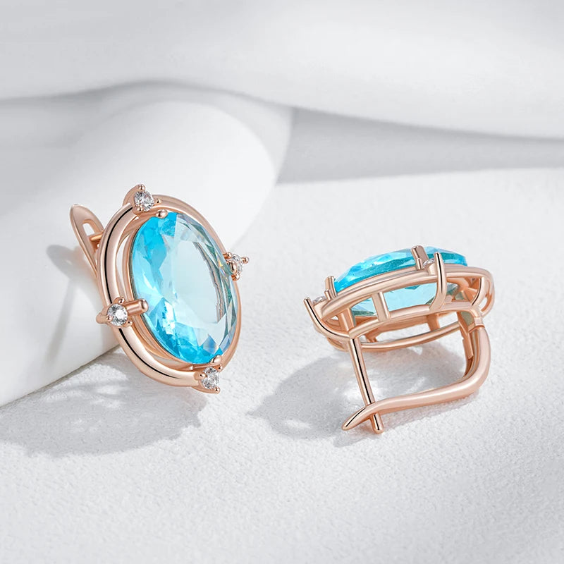 Luxury Blue Zircon Dangle Earrings - Rose Gold Bridal Jewellery