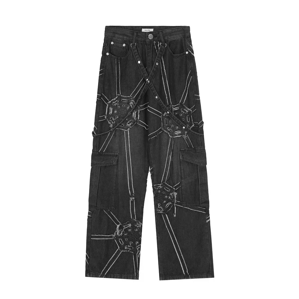 Men's Spider Splicing Baggy  Denim  Jeans