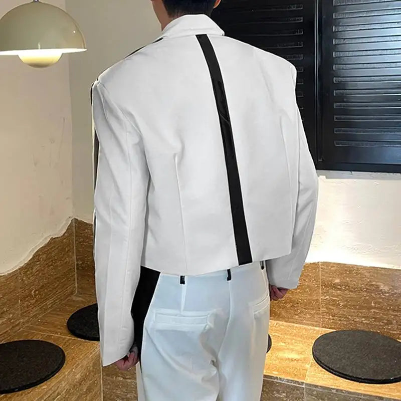 Men's Patchwork Lapel Long Sleeve Zipper Casual Crop Jacket S-5XL