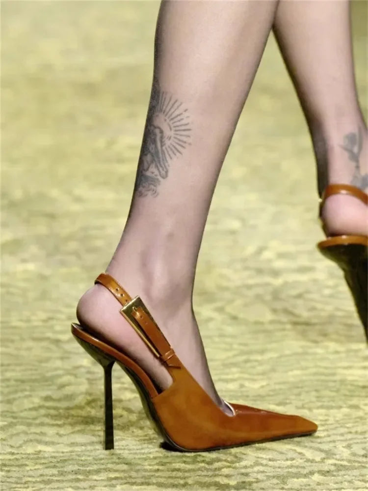 Women's Pointed Stiletto Sandals - One-Line Buckle Strap High Heels