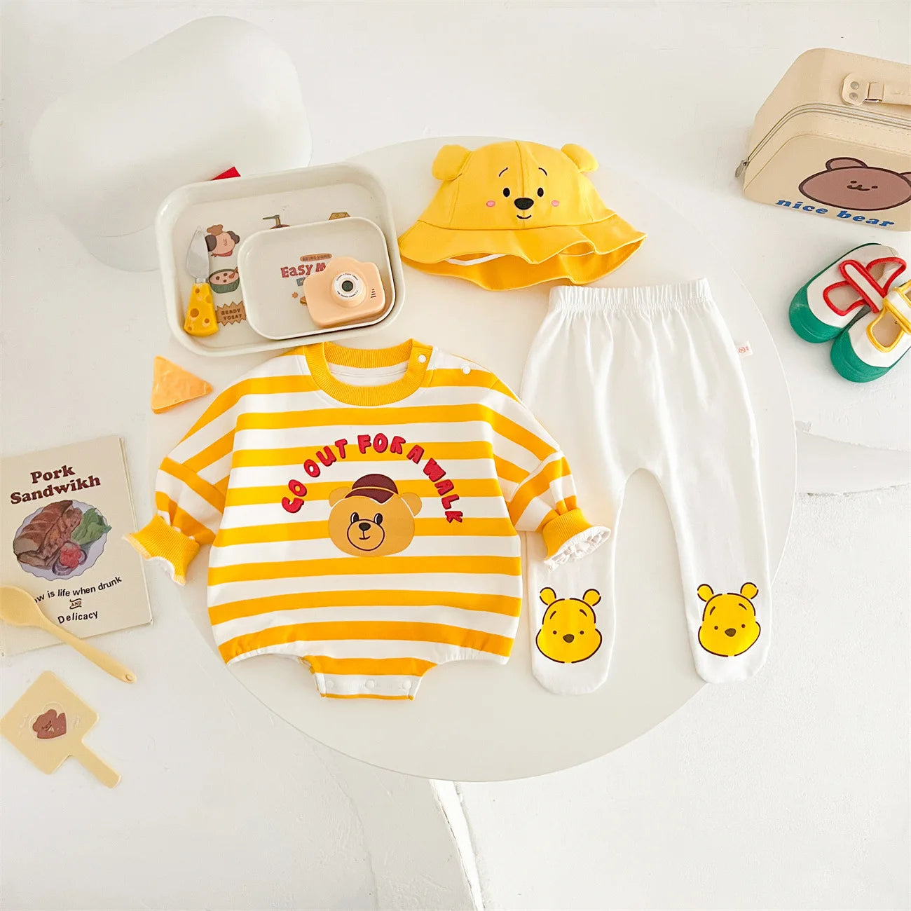 Baby's 100% Cotton Yellow Striped Bodysuit Outfit