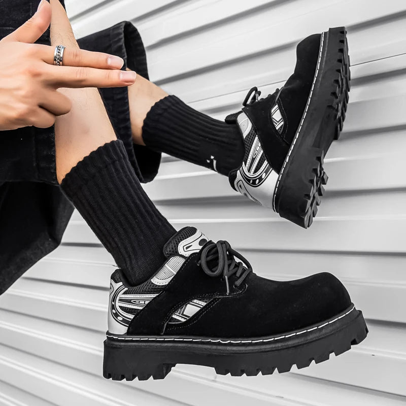 Men's Platform Suede Sneakers - Lace-Up Casual Outdoor Shoes