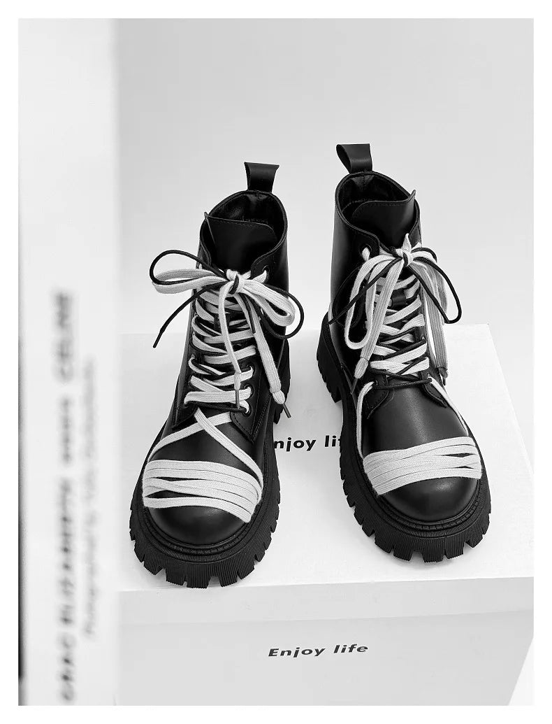 Men's Leather Platform Motorcycle Boots - Retro Street Ankle Sneakers