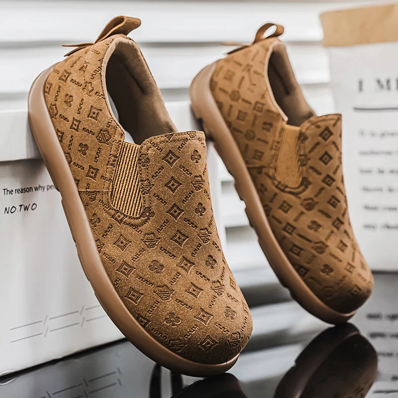 Men's Print Loafers Slip-on Suede Leather Flat Shoes
